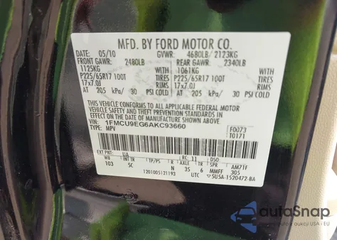 2010 Ford Escape Limited from USA, damaged, VIN 1FMCU9EG6AKC93660